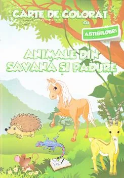Animale din savana si padure - Carte de colorat cu abtibilduri