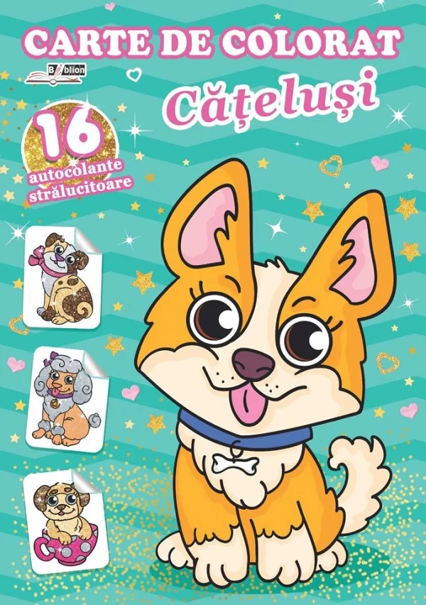 Carte de colorat cu 16 autocolante stralucitoare: Catei