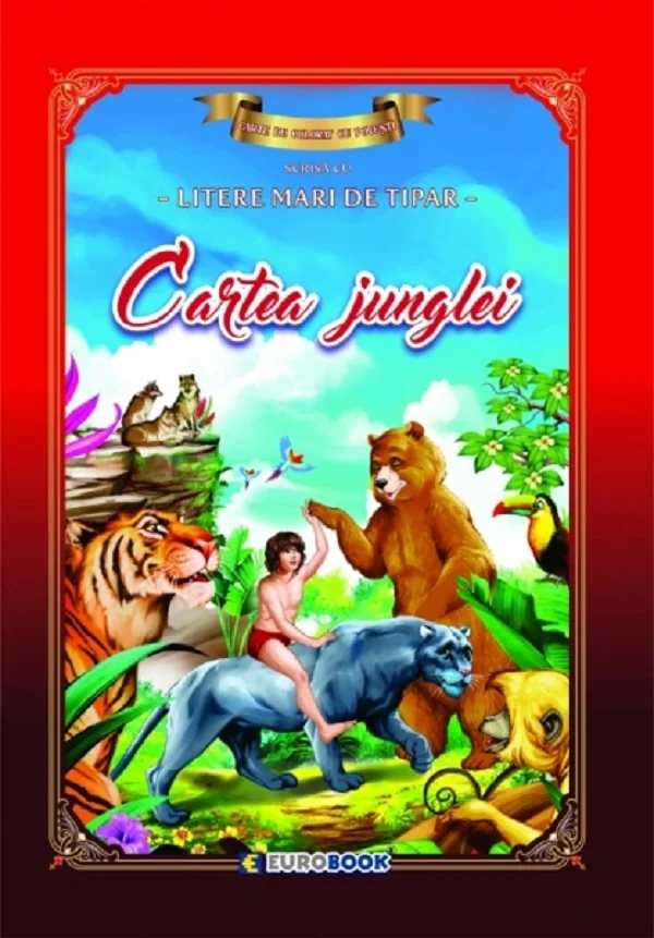 Cartea junglei. Carte de colorat cu povesti scrisa cu litere mari de tipar