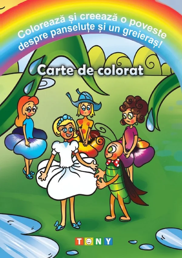 Coloreaza si creeaza o poveste despre panselute si un greieras! Carte de colorat