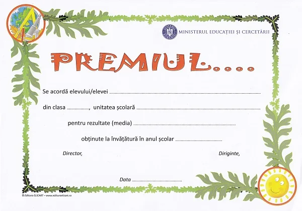 Diploma pentru ciclul gimnazial. Premiul...