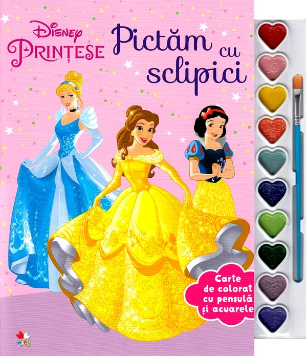 Disney: Printese. Pictam cu sclipici. Carte de colorat cu pensula si acuarele
