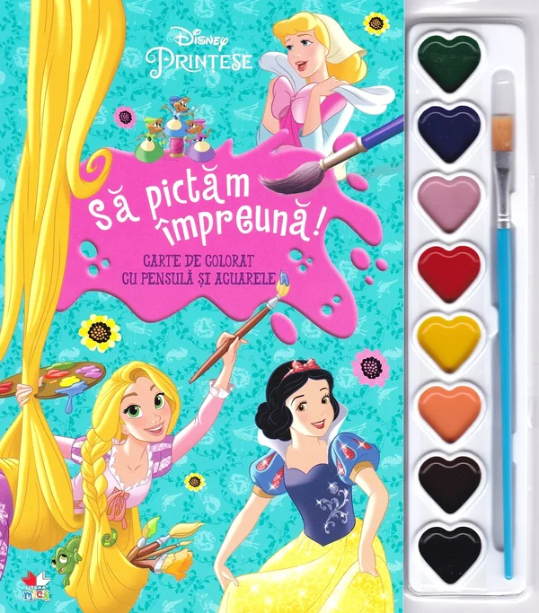 Disney. Printese. Sa pictam impreuna! Carte de colorat cu pensula si acuarele