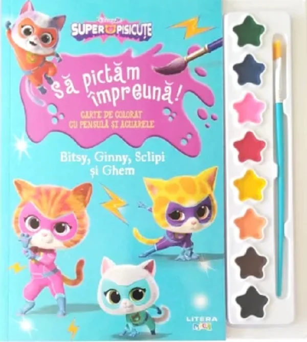 Disney: Superpisicute. Sa pictam impreuna! Bitsy, Ginny, Sclipi si Ghem. Carte de colorat cu pensula si acuarele