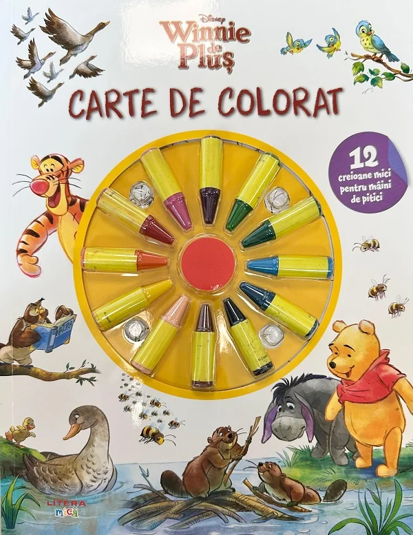 Disney: Winnie de Plus. Carte de colorat. 12 creioane mici pentru maini de pitici
