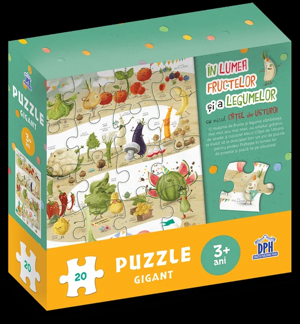 In lumea fructelor si a animalelor cu micul catel de usturoi. Puzzle gigant