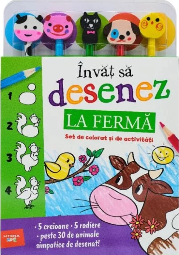 Invat sa desenez: La ferma. Set de colorat si de activitati