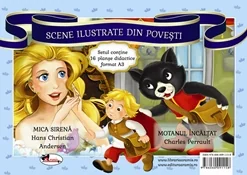 Mica Sirena + Motanul Incaltat. Scene ilustrate din povesti. Planse