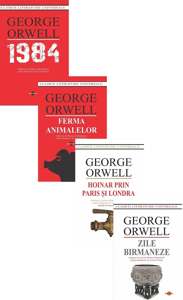 Pachet 4 carti: 1984 + Ferma Animalelor + Hoinar prin Paris si Londra + Zile birmaneze