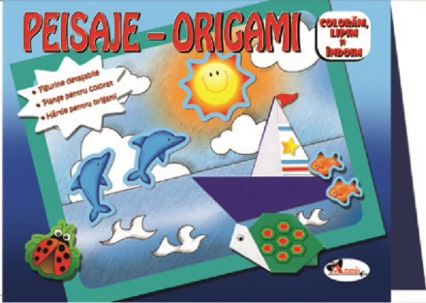 Peisaje-Origami: Albastru. Coloram, lipim si indoim