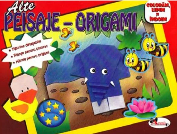 Peisaje-Origami (rosu) - Coloram, lipim si indoim